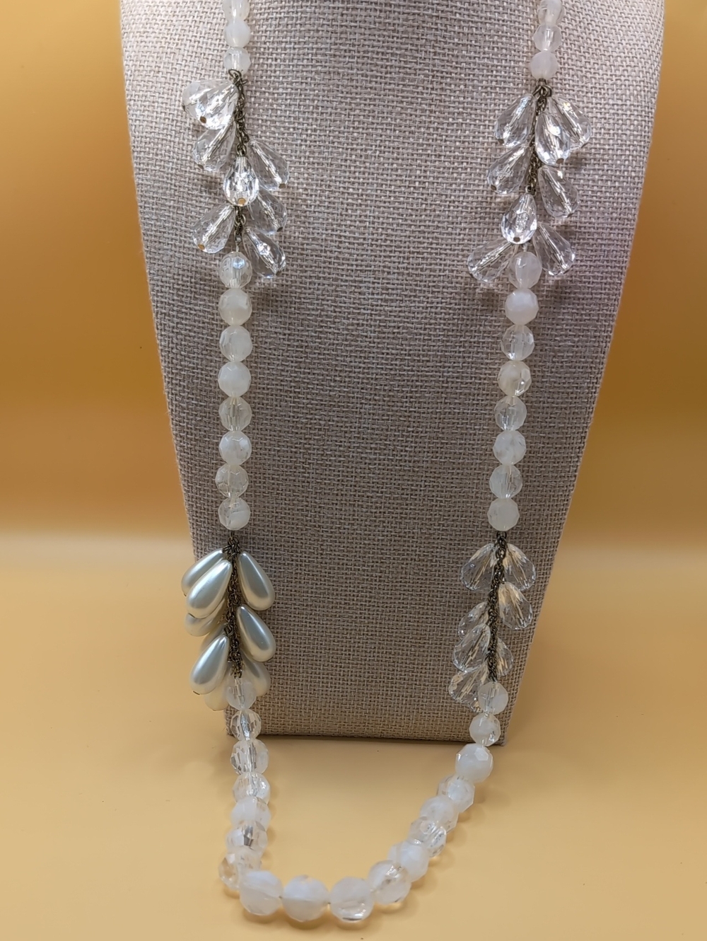 White Beaded Necklace with Clear Crystal Accents By Lydell NYC